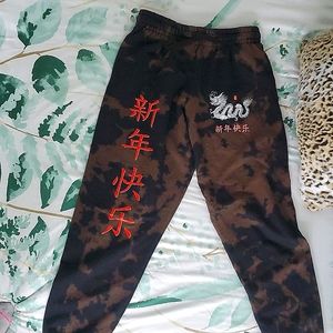 Bleach-Splatter Dragon Sweatpants Sweats Joggers Pants Size M